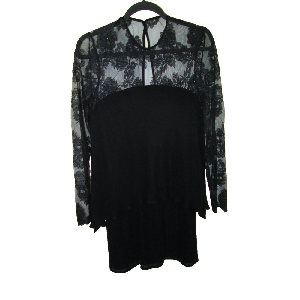 Giorgio Armani‎ le Collezioni Dress Size 46 12 US  Black Tiered Lace